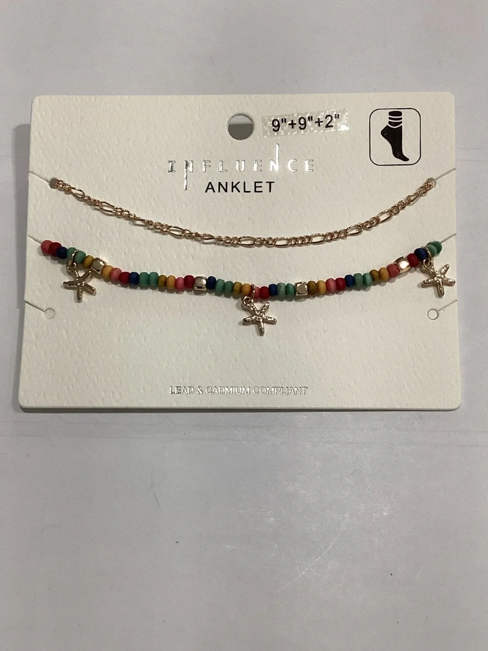 Gold Chain & Multicolor Beaded Starfish Anklet Set